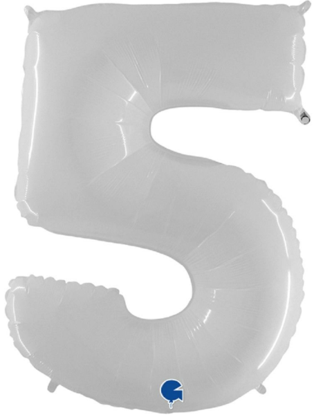Folienballon - Zahl 5: Weiß - ø 102cm